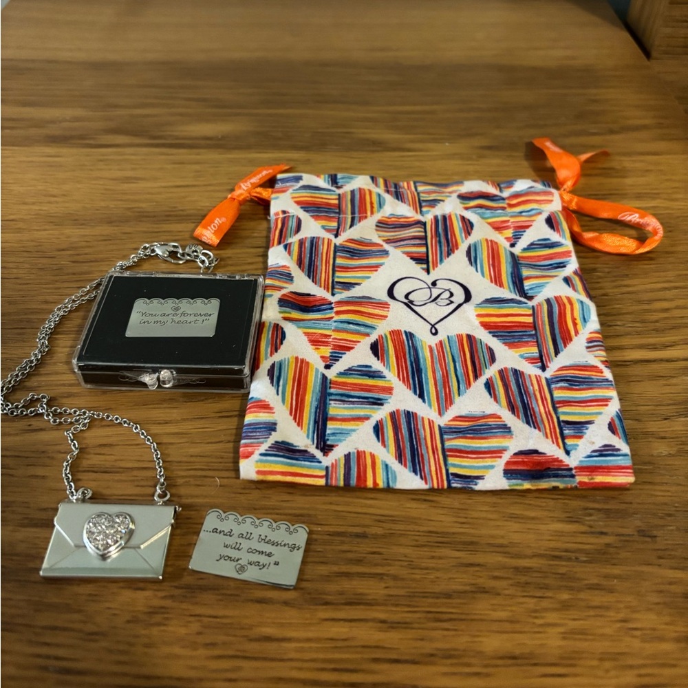 Brighton Vintage Heart Notes Keepsake Necklace Silver Plated with Extra Note